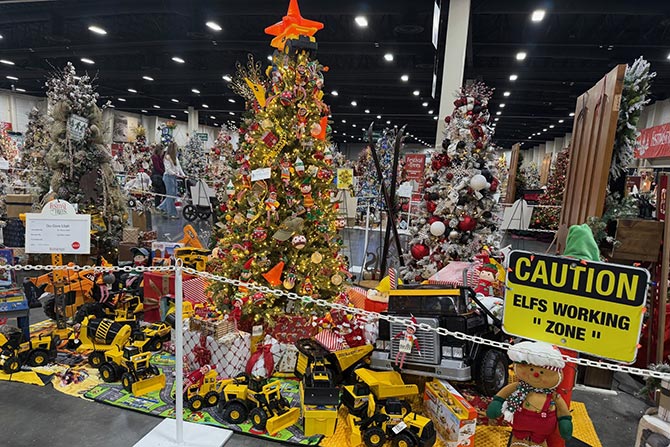 Construction-themed Christmas tree display