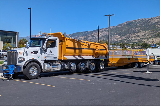 Large construction truck parked outside